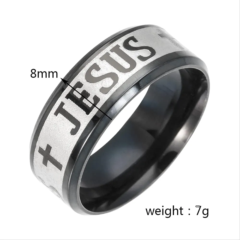 HSQYJ Christian Jesus Cross Ring Stainless Steel Religious Amulet Ring Catholic Ring Jewelry for Men Unique Gifts