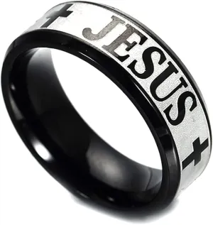 HSQYJ Christian Jesus Cross Ring Stainless Steel Religious Amulet Ring Catholic Ring Jewelry for Men Unique Gifts