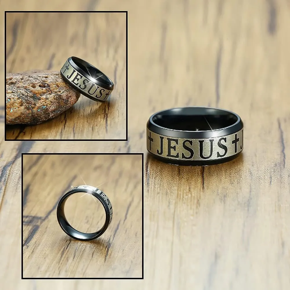 HSQYJ Christian Jesus Cross Ring Stainless Steel Religious Amulet Ring Catholic Ring Jewelry for Men Unique Gifts