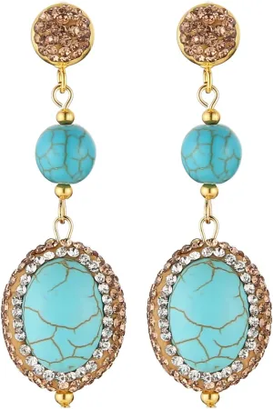HZMAN Bohemian Turquoise Earring for Women Retro Cubic Zirconia Geometric Dangle Drop Earring Statement Jewelry Gift