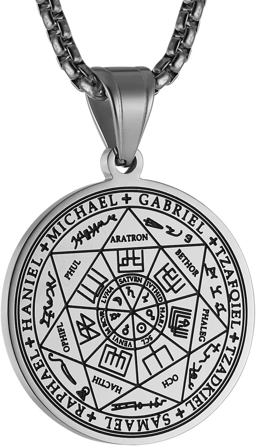 HZMAN Vintage Stainless Steel The Seal of The Seven Archangels Pendant Necklaces 22 2 Chain