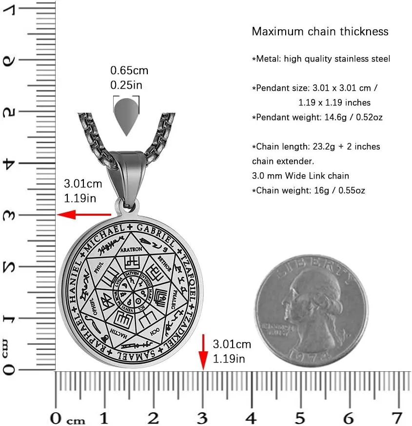 HZMAN Vintage Stainless Steel The Seal of The Seven Archangels Pendant Necklaces 22 2 Chain
