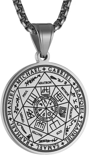 HZMAN Vintage Stainless Steel The Seal of The Seven Archangels Pendant Necklaces 22 2 Chain
