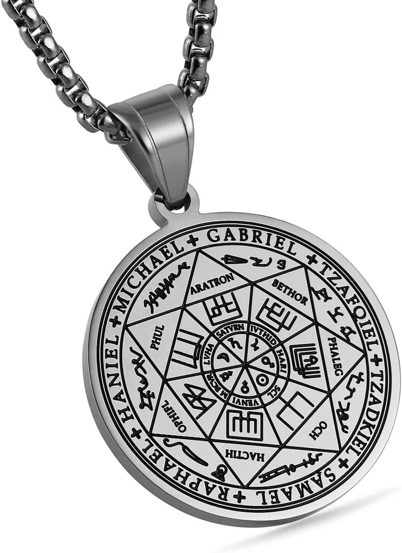 HZMAN Vintage Stainless Steel The Seal of The Seven Archangels Pendant Necklaces 22 2 Chain