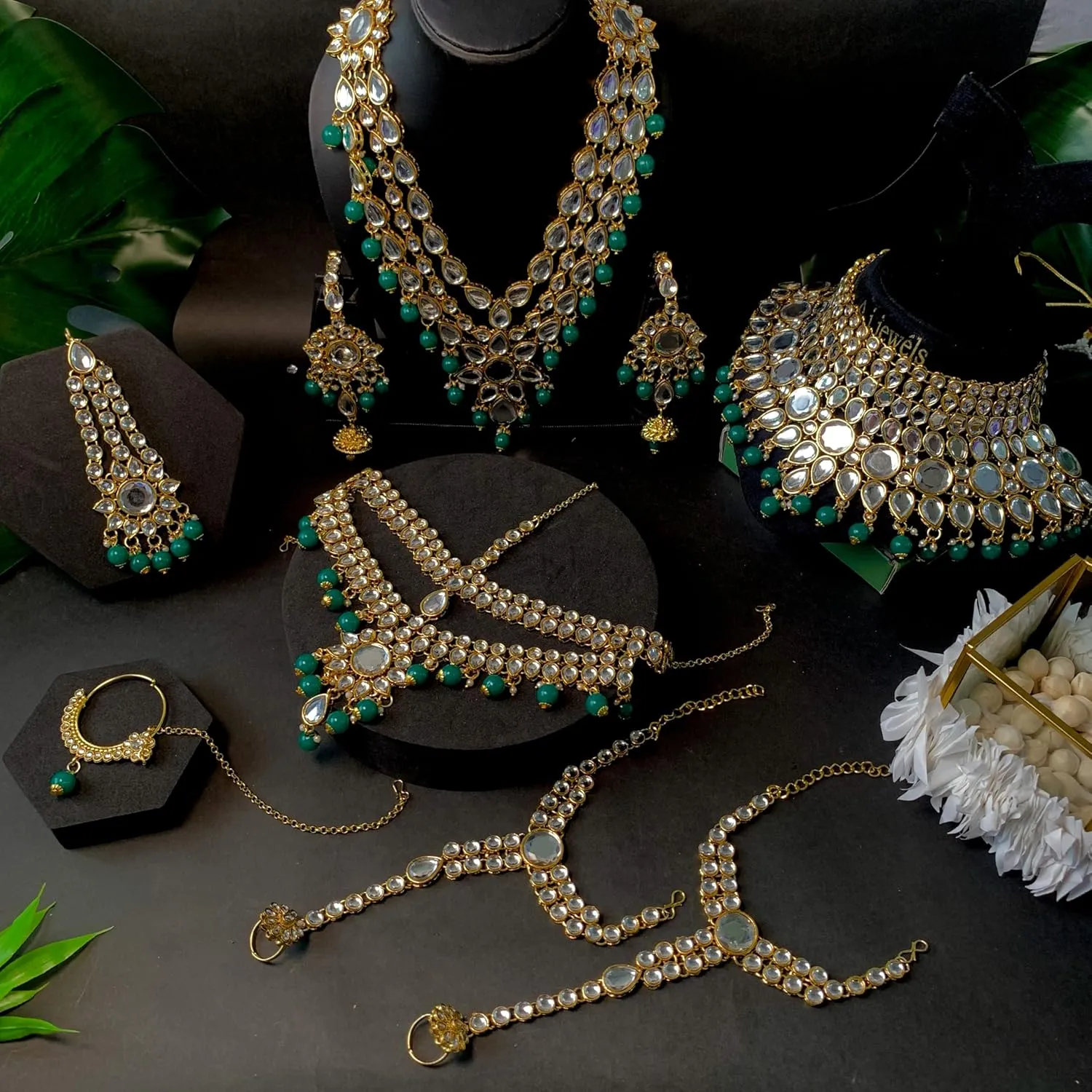 I Jewels Indian Wedding Bollywood Collection Traditional Ethnic Gold Plated Pearl & Kundan Stone Work Bridal Jewellery Set For Women
