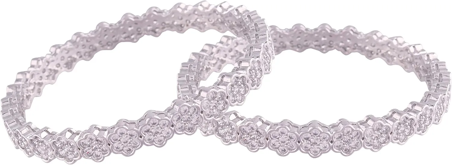 I Jewels Silver Plated Designer Wedding CZ American Diamond Studded Brass Kada/Bangles Jewelry for Women