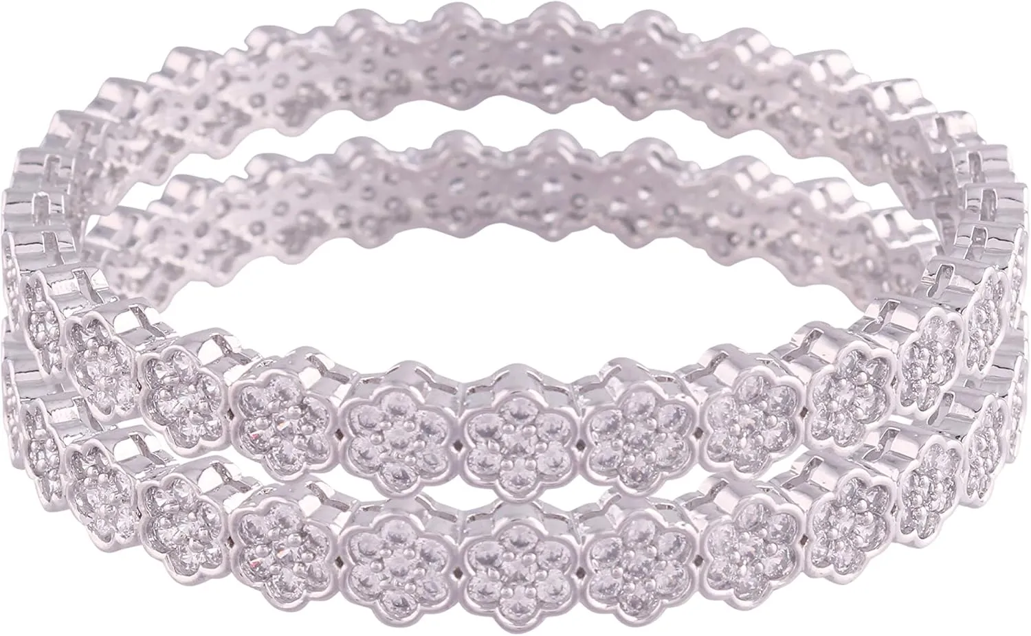 I Jewels Silver Plated Designer Wedding CZ American Diamond Studded Brass Kada/Bangles Jewelry for Women