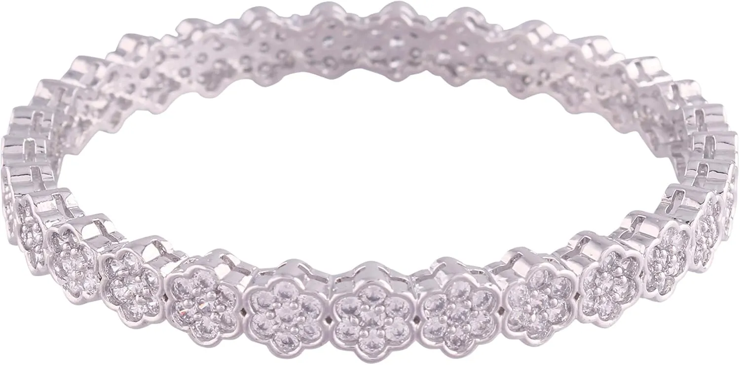 I Jewels Silver Plated Designer Wedding CZ American Diamond Studded Brass Kada/Bangles Jewelry for Women