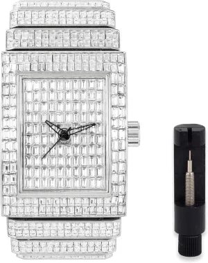 ICE STAR Men's Fully Iced Out Rectangle Watch, 40mm Case