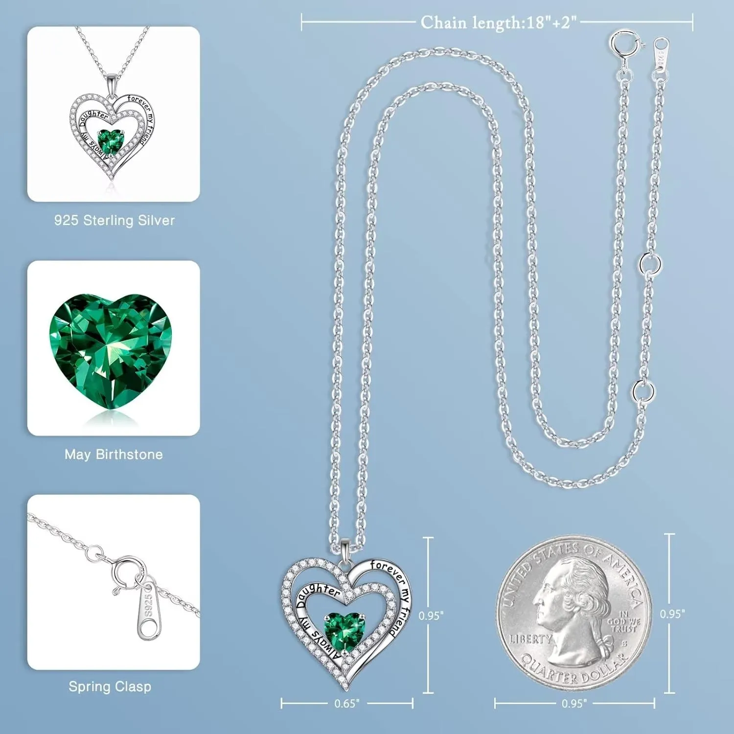 Iefil Stering Silver Birthstone Necklaces For Daughter, Mothers, Valentines Day & Birthday Gifts