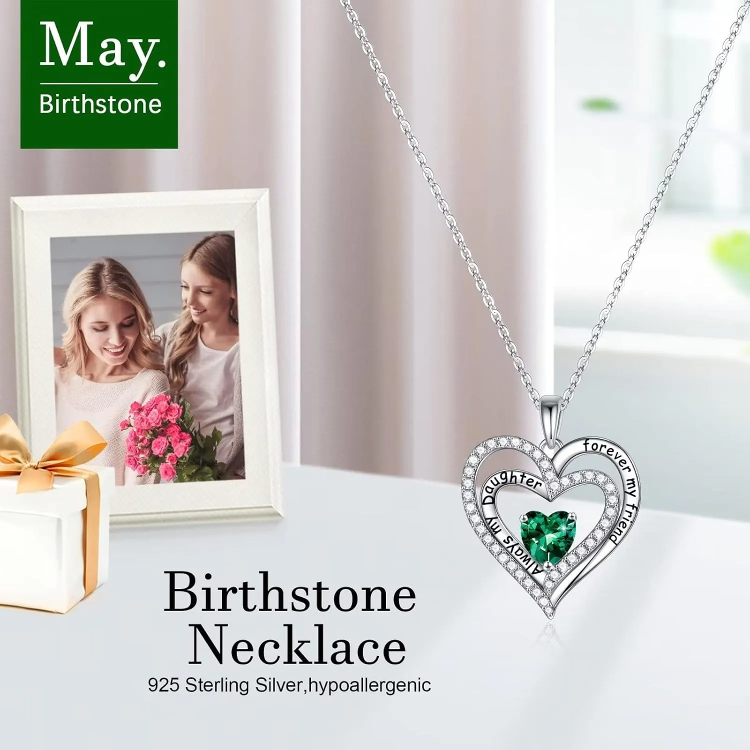 Iefil Stering Silver Birthstone Necklaces For Daughter, Mothers, Valentines Day & Birthday Gifts