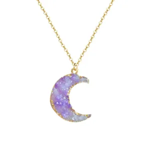 Imitation Natural Stone Purple Crescent Moon Necklace for Women Handmade Natural Gemstone Healing Stone Moon Necklace (Purple)