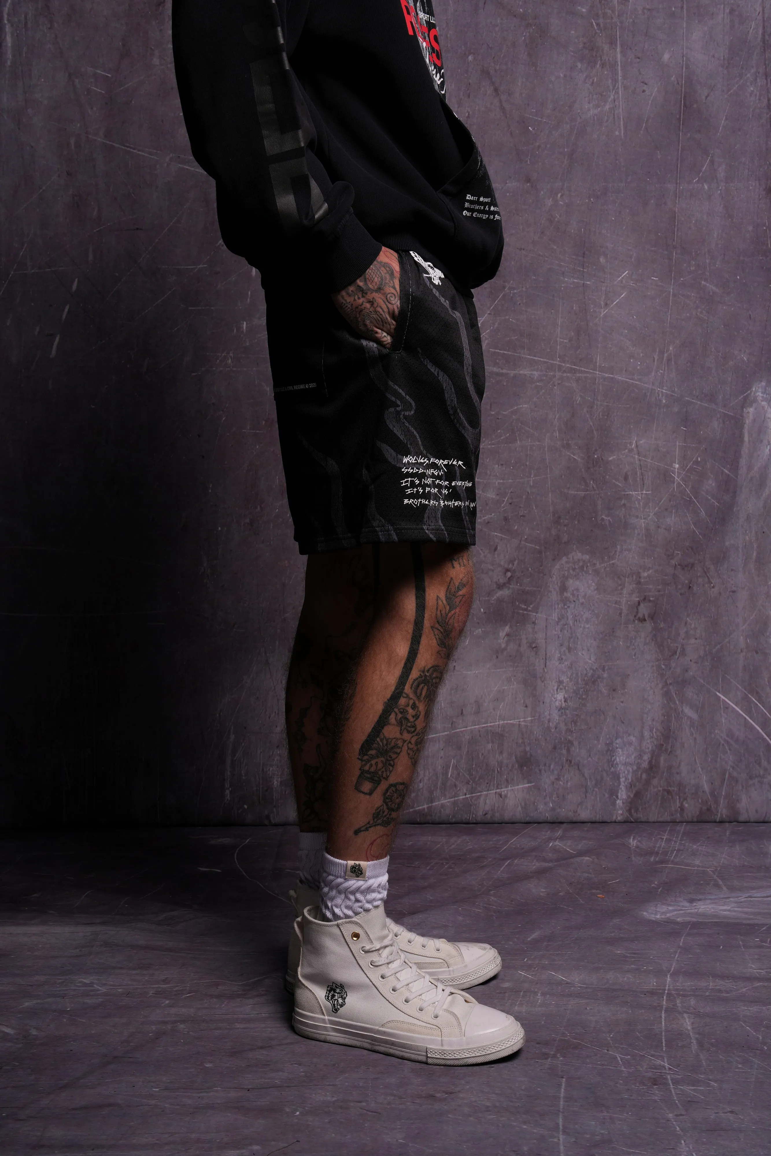 Infernal Bloom Mesh Shorts in Black