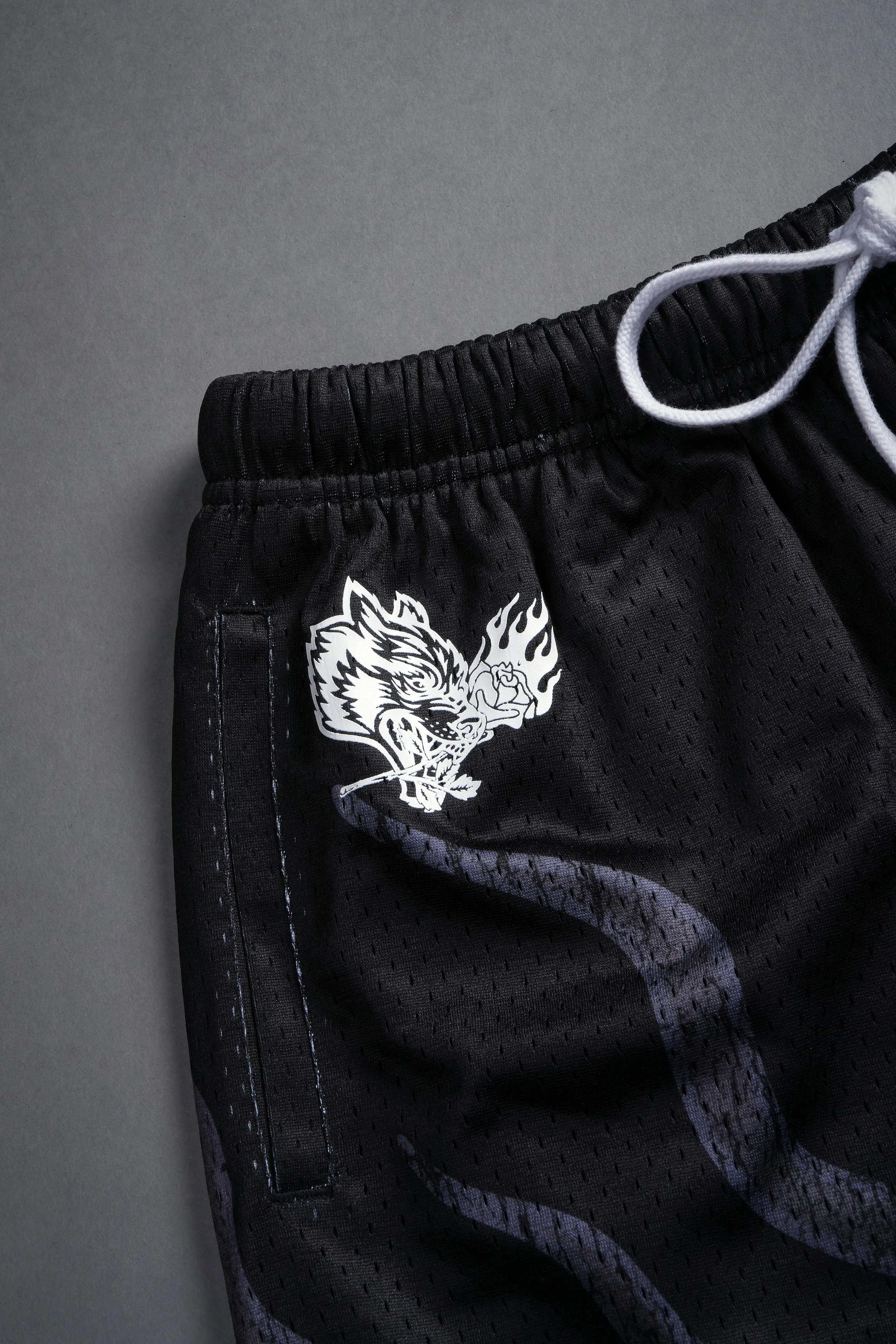Infernal Bloom Mesh Shorts in Black