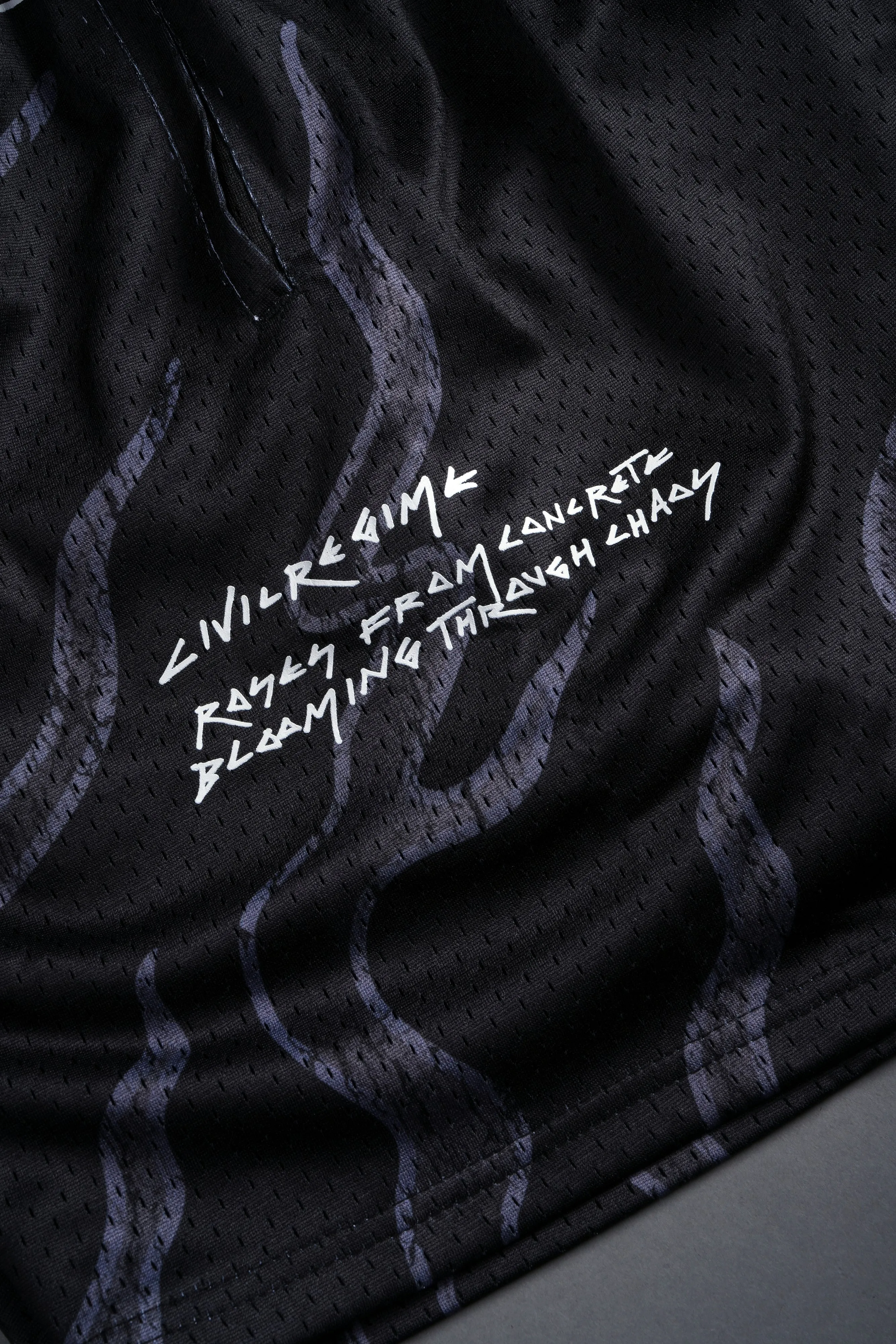 Infernal Bloom Mesh Shorts in Black