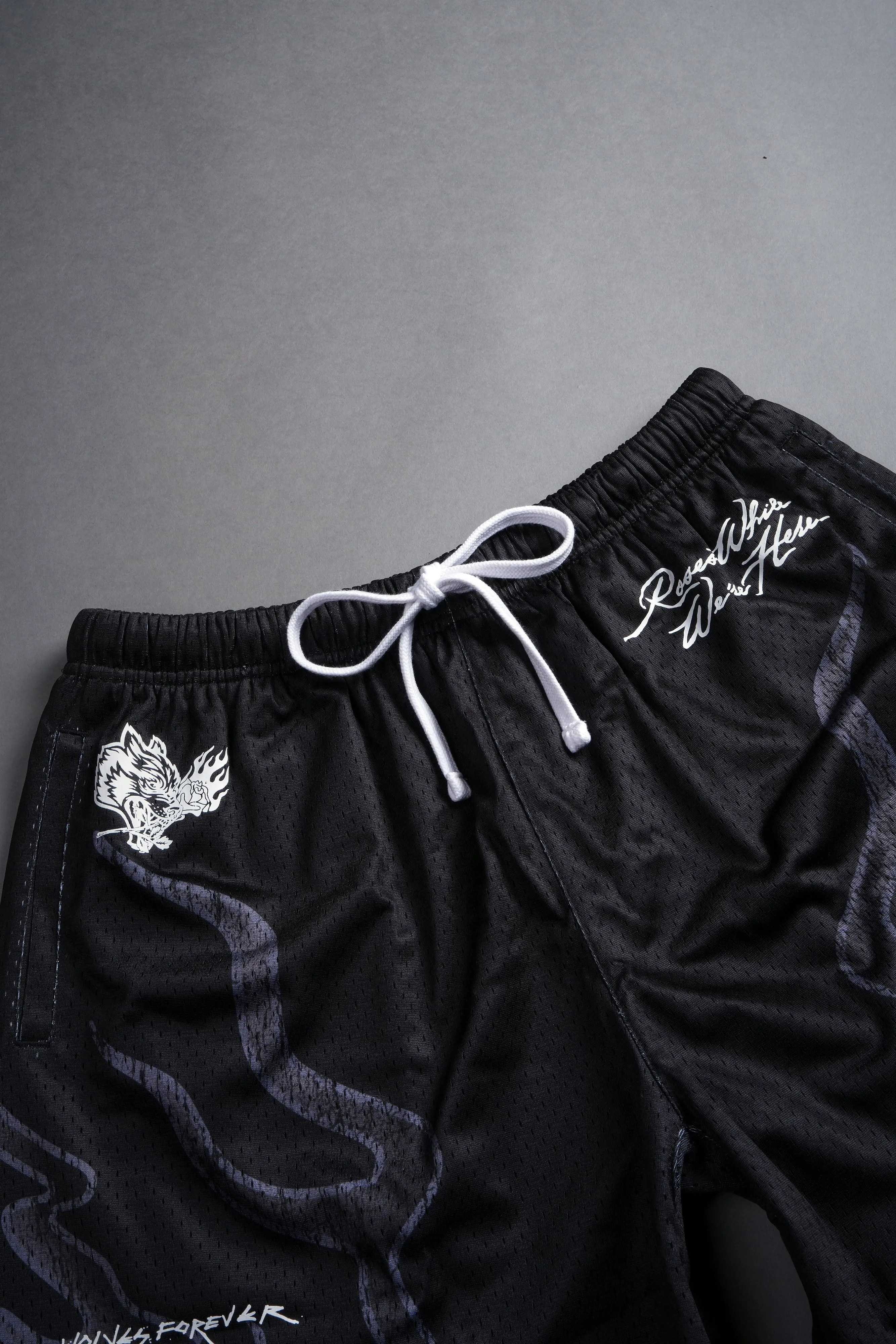 Infernal Bloom Mesh Shorts in Black
