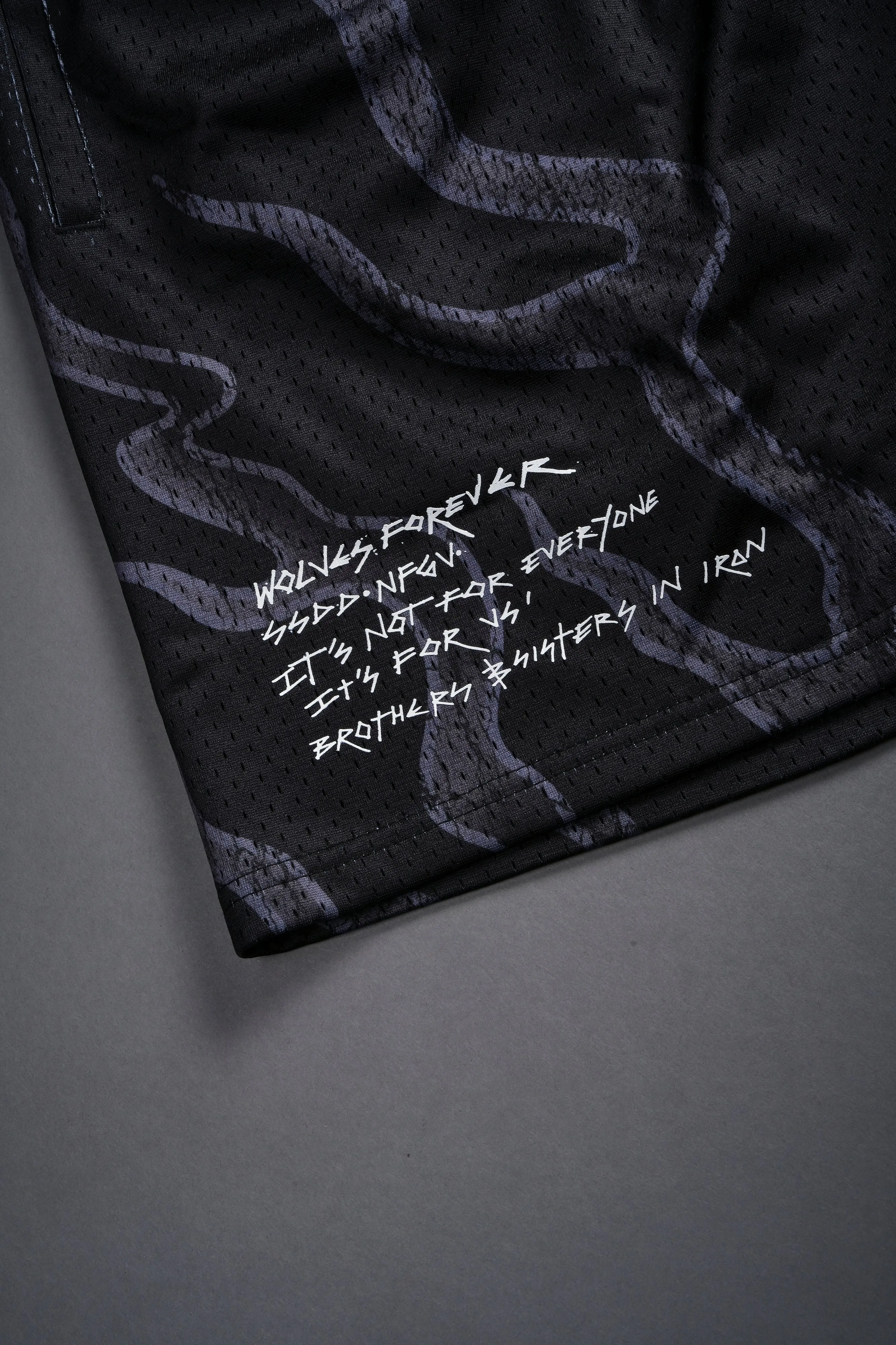 Infernal Bloom Mesh Shorts in Black
