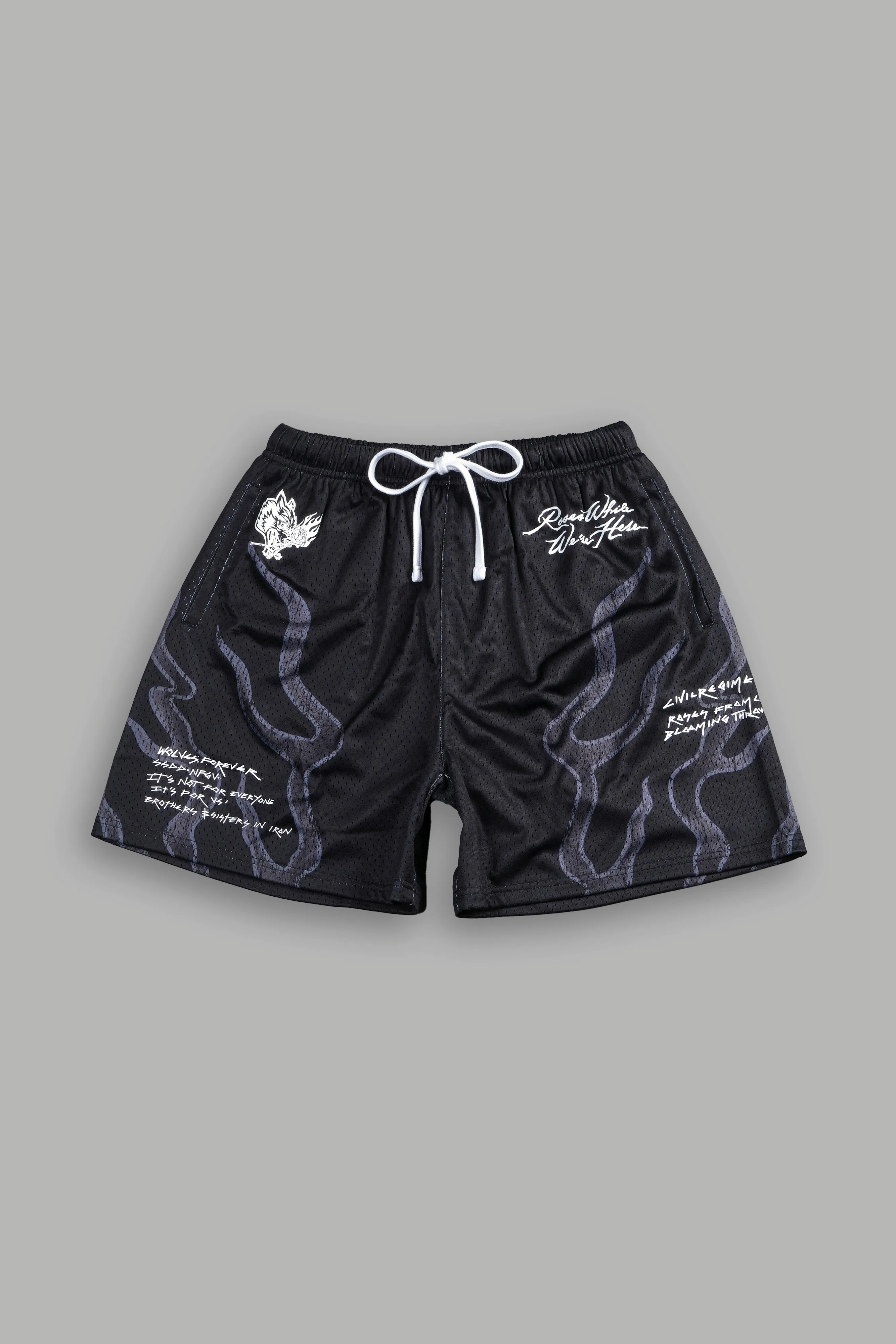 Infernal Bloom Mesh Shorts in Black