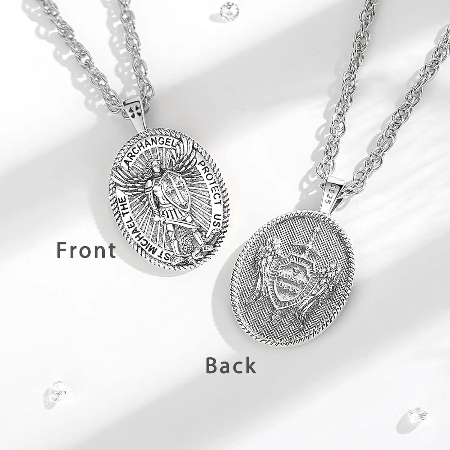 INFUSEU Unique St Michael Poseidon Trident Pendant Necklace, Men Womens Power Protection Gift, 22 2 Inch Chain