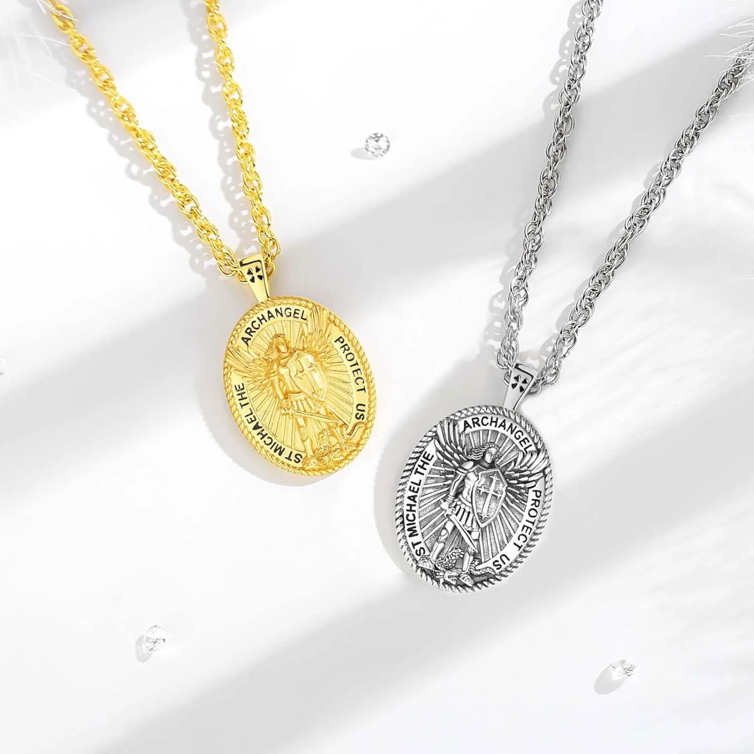 INFUSEU Unique St Michael Poseidon Trident Pendant Necklace, Men Womens Power Protection Gift, 22 2 Inch Chain