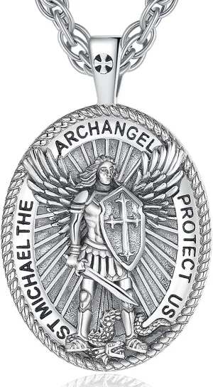INFUSEU Unique St Michael Poseidon Trident Pendant Necklace, Men Womens Power Protection Gift, 22 2 Inch Chain