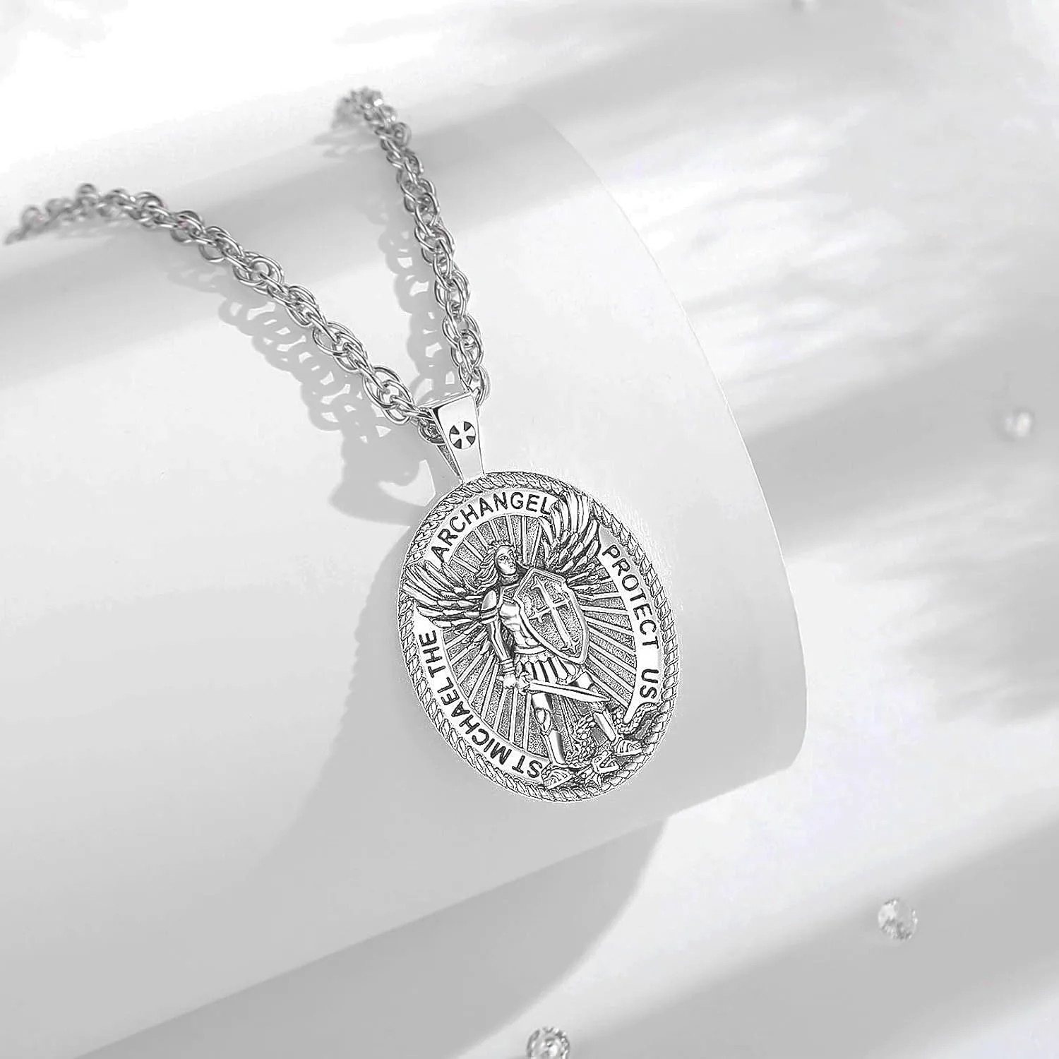 INFUSEU Unique St Michael Poseidon Trident Pendant Necklace, Men Womens Power Protection Gift, 22 2 Inch Chain