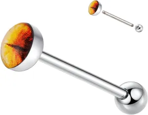 Ink Wash Painting Tongue Ring For Men'S And Women'S, Stainless Steel Threaded Tongue Perforated Barbell Jewelry