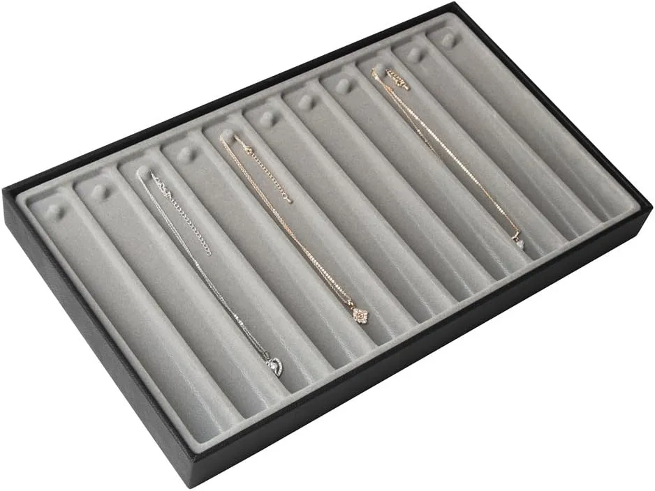 JackCubeDesign 11 Compartments Stackable Synthetic Leather Jewelry Tray Earring Necklace Bracelet Ring Organizer Display Storage Box(Set of 1, Black, 16 x 9.6 x 1.6 inches)- :MK212-1B