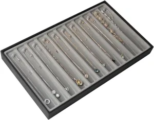 JackCubeDesign 11 Compartments Stackable Synthetic Leather Jewelry Tray Earring Necklace Bracelet Ring Organizer Display Storage Box(Set of 1, Black, 16 x 9.6 x 1.6 inches)- :MK212-1B