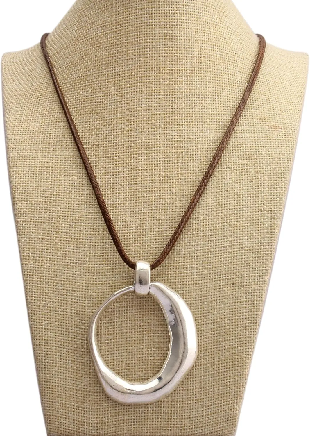 JAOYU Bohemian Necklaces for Women Leather Necklace Wood Pendant Choker Long Brown Necklace Chunky Circle Boho Hippie Jewelry