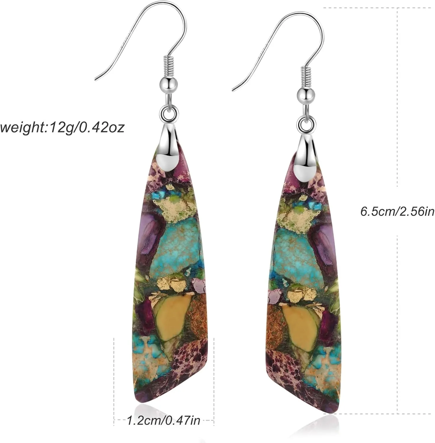 Jasper Stone Earrings for Women Trendy Dangle Earrings Fishhook Drop Sickle-Shaped Earring Gold Silver