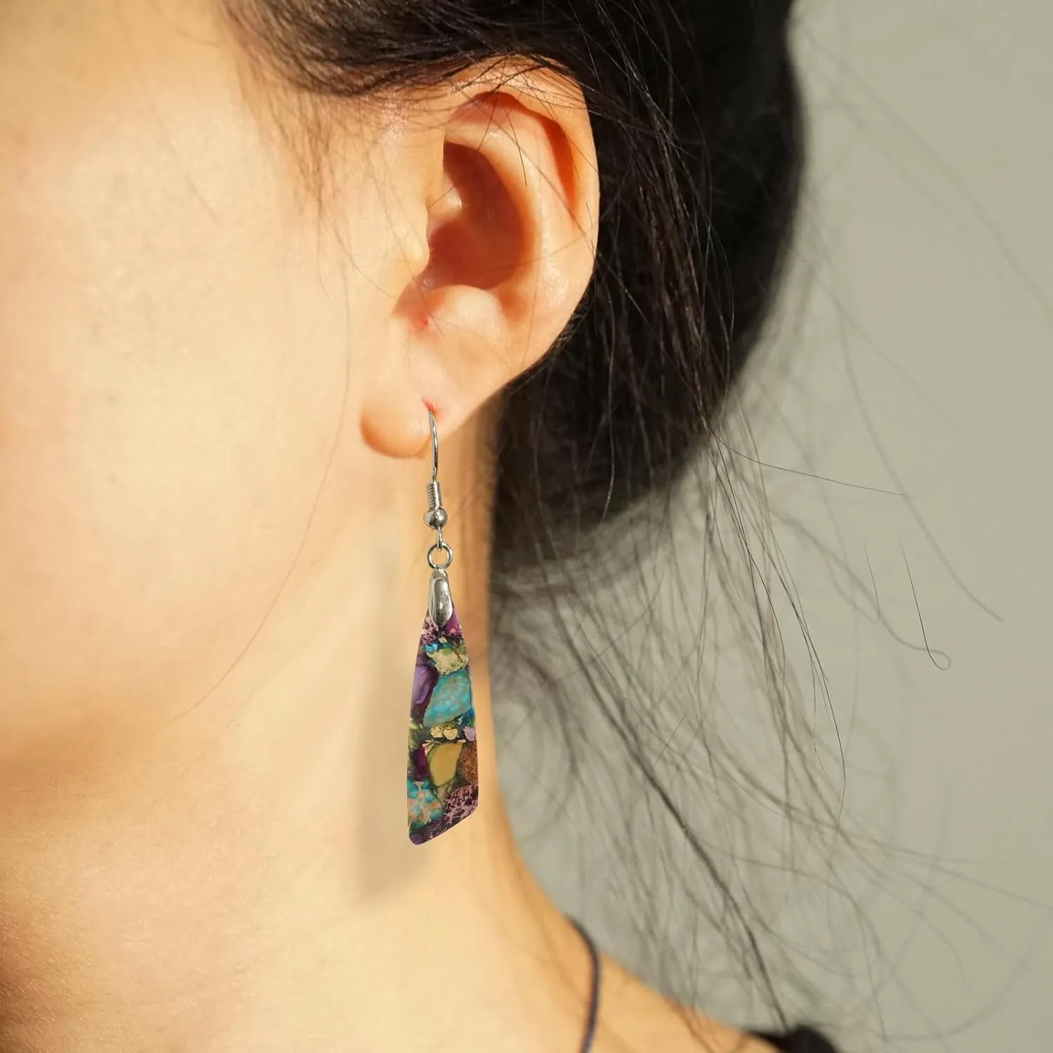 Jasper Stone Earrings for Women Trendy Dangle Earrings Fishhook Drop Sickle-Shaped Earring Gold Silver