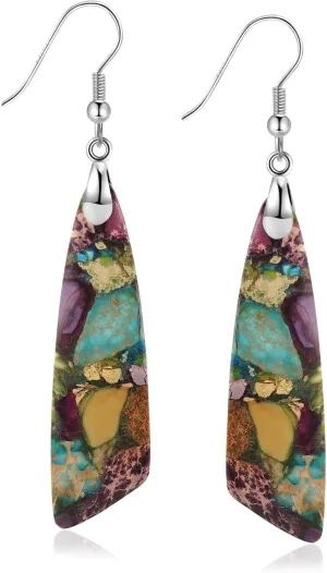 Jasper Stone Earrings for Women Trendy Dangle Earrings Fishhook Drop Sickle-Shaped Earring Gold Silver