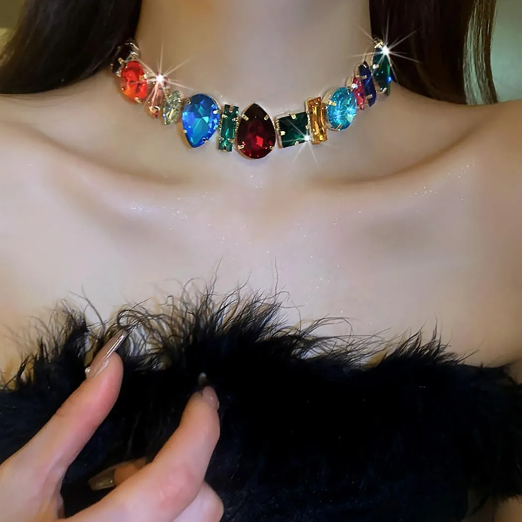JEAIRTS Rhinestone Choker Necklace Sparkly Crystal Choker Statement Prom Necklaces for Women