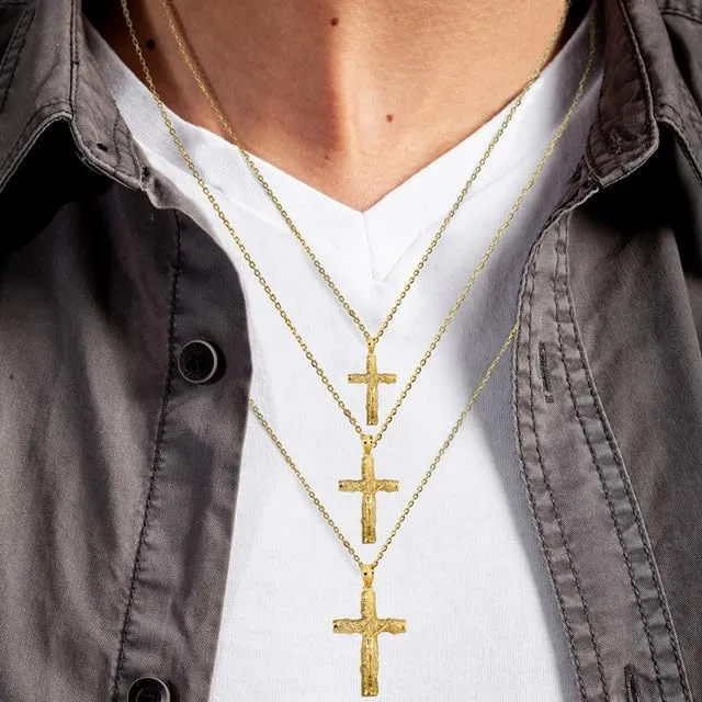 Jesus Christ Wooden Crucifix Cross Small Pendant Necklace Fine With Rolo Chain Real Solid 10Kt Gold