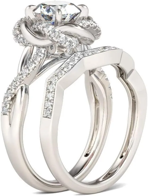 Jeulia Halo Solitaire Engagement Rings for Women Sterling Silver Floral Flower Rings Rose Gold Plated Diamond Ring Round Cut Bridal Ring Set Anniversary Promise Rings for Her