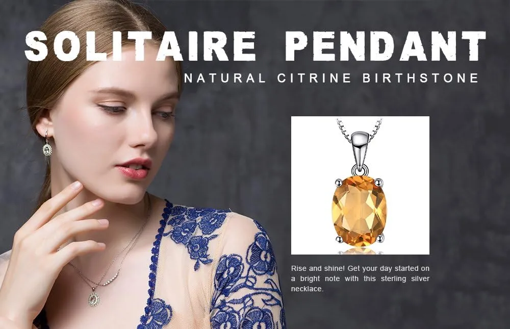 JewelryPalace Natural Gemstone Garnet Peridot Amethyst Citrine Blue Topaz Birthstone Solitaire Pendant Necklace Jewelry Set, 14k Gold Plated 925 Sterling Silver Necklaces for Women, 18 Inch Box chain