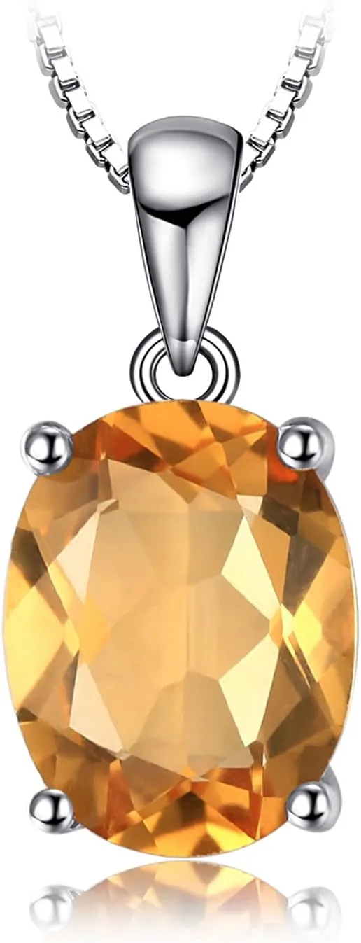 JewelryPalace Natural Gemstone Garnet Peridot Amethyst Citrine Blue Topaz Birthstone Solitaire Pendant Necklace Jewelry Set, 14k Gold Plated 925 Sterling Silver Necklaces for Women, 18 Inch Box chain