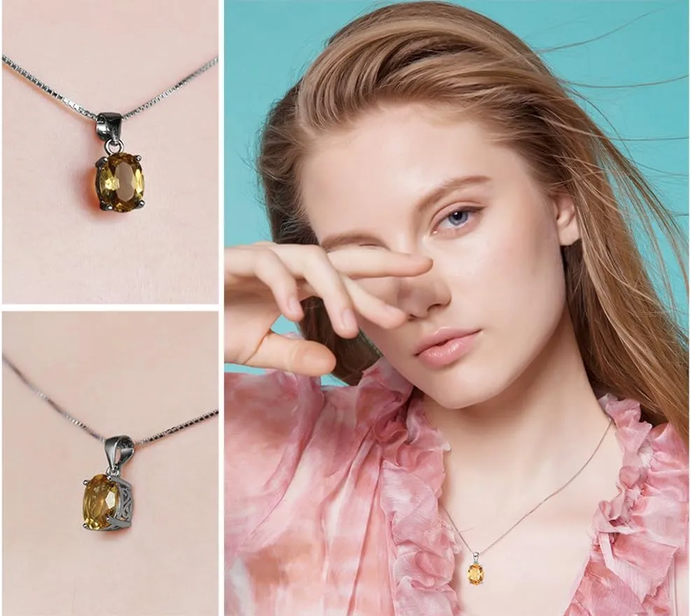 JewelryPalace Natural Gemstone Garnet Peridot Amethyst Citrine Blue Topaz Birthstone Solitaire Pendant Necklace Jewelry Set, 14k Gold Plated 925 Sterling Silver Necklaces for Women, 18 Inch Box chain