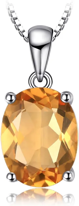 JewelryPalace Natural Gemstone Garnet Peridot Amethyst Citrine Blue Topaz Birthstone Solitaire Pendant Necklace Jewelry Set, 14k Gold Plated 925 Sterling Silver Necklaces for Women, 18 Inch Box chain