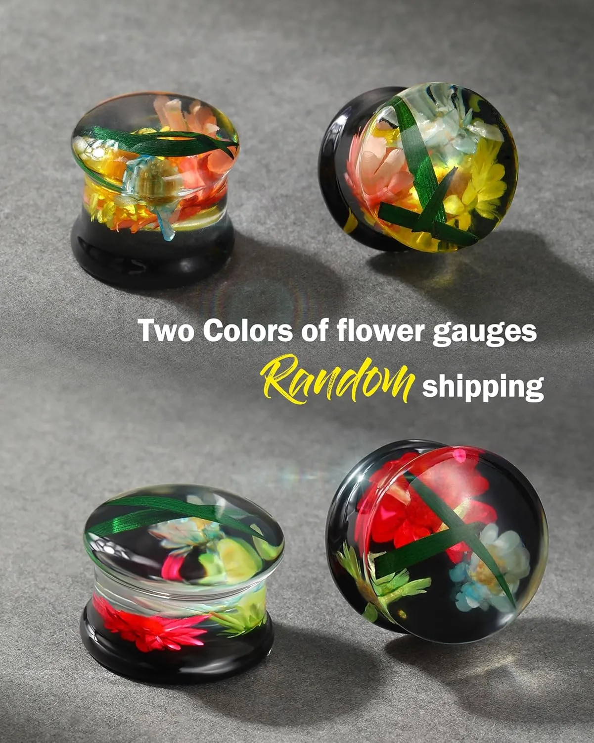 Jewseen 2Pcs Flower Ear Gauges Ear Tunnels Black Ear Plugs Resin Tunnels Gauges Plugs Flower Gauges Piercing Jewelry for Women 2g-1