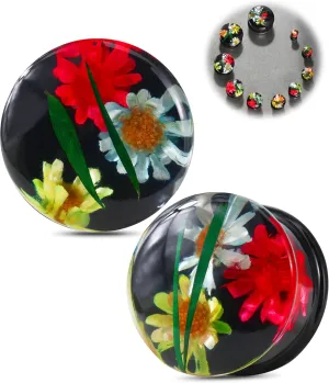Jewseen 2Pcs Flower Ear Gauges Ear Tunnels Black Ear Plugs Resin Tunnels Gauges Plugs Flower Gauges Piercing Jewelry for Women 2g-1