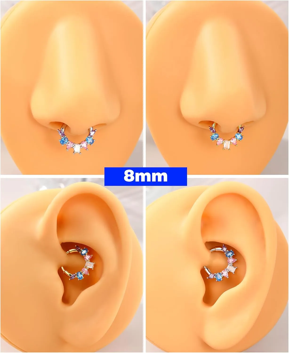 Jewseen 316L Surgical Steel Septum Rings, 16g Cubic Zirconia Septum Jewelry, Gold Cartilage Hoop Earrings, Daith Piercing Jewelry, Helix Tragus Earrings for Women