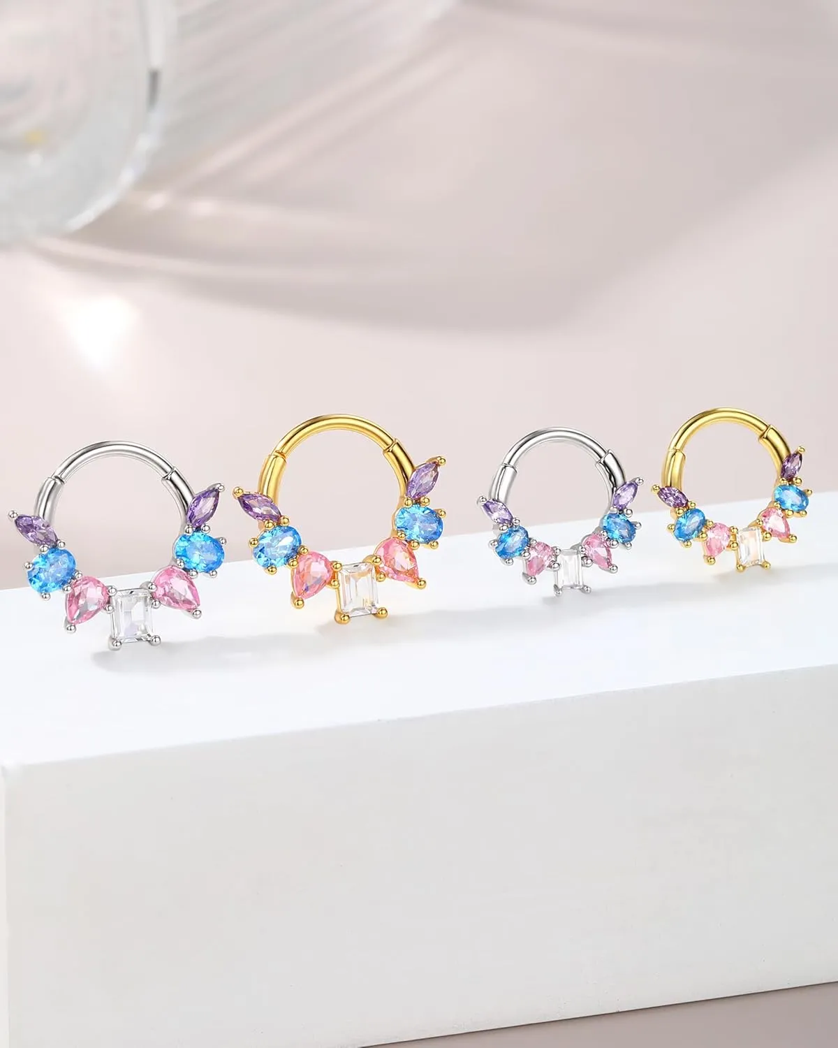 Jewseen 316L Surgical Steel Septum Rings, 16g Cubic Zirconia Septum Jewelry, Gold Cartilage Hoop Earrings, Daith Piercing Jewelry, Helix Tragus Earrings for Women