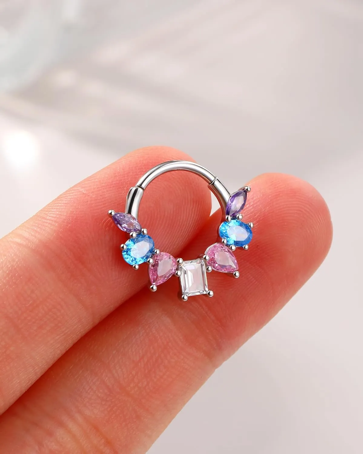 Jewseen 316L Surgical Steel Septum Rings, 16g Cubic Zirconia Septum Jewelry, Gold Cartilage Hoop Earrings, Daith Piercing Jewelry, Helix Tragus Earrings for Women