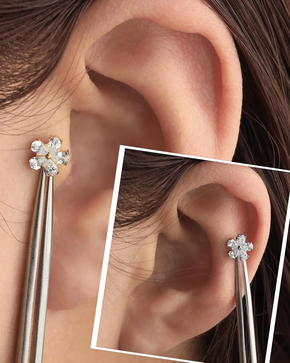 Jewseen G23 Titanium Flat Back Earrings 16g Internally Threaded Lip Stud Flower Helix Tragus Earrings Nose Stud Cartilage Piercing Jewelry for Women