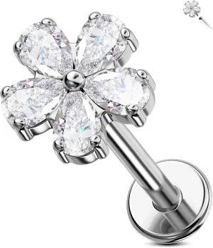 Jewseen G23 Titanium Flat Back Earrings 16g Internally Threaded Lip Stud Flower Helix Tragus Earrings Nose Stud Cartilage Piercing Jewelry for Women