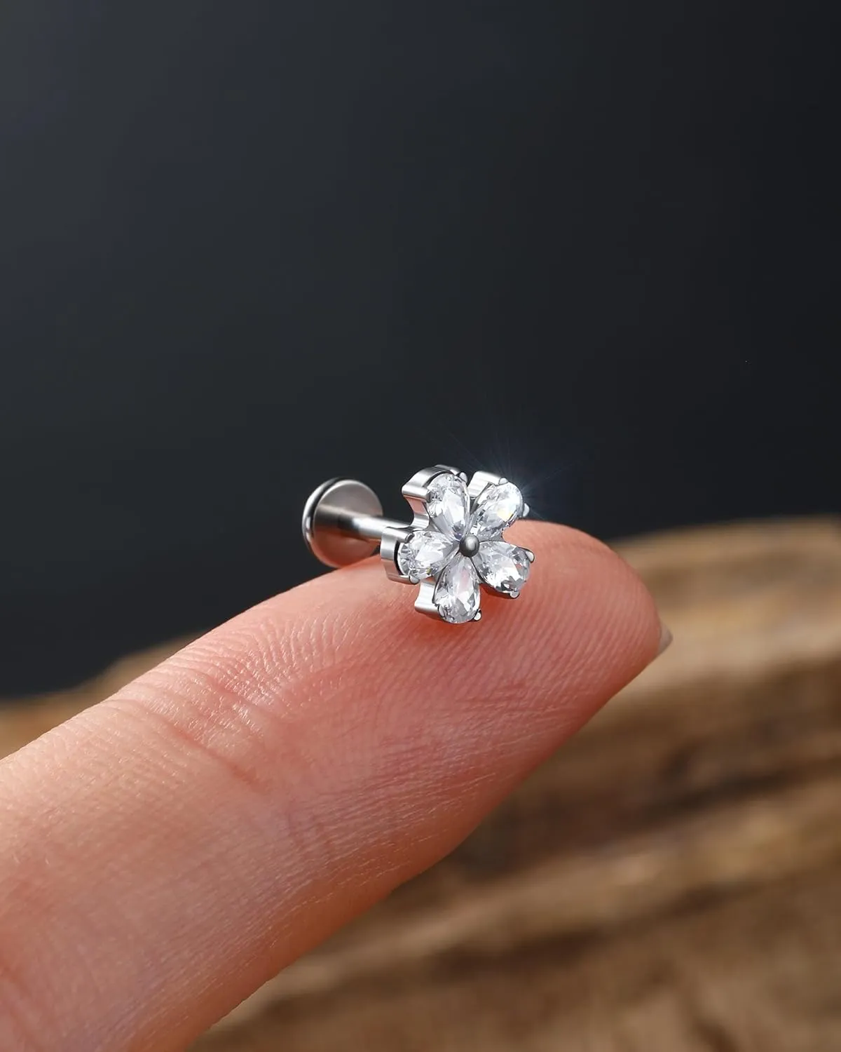 Jewseen G23 Titanium Flat Back Earrings 16g Internally Threaded Lip Stud Flower Helix Tragus Earrings Nose Stud Cartilage Piercing Jewelry for Women