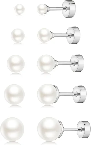 JINERA 5 Pairs Stud Earrings for Women 14K Plated Gold/Silver Pearl Ball Small Stud Earrings Set Cartilage Piercing Hypoallergenic Lightweight Flatback Earrings Jewelry Gifts for Women