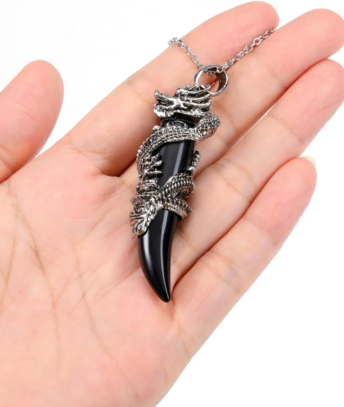 Jovivi Crystal Dragon Necklace for Men Women Dragon Wrapped Healing Stone Pendant Necklace Retro Cool Mens Crystal Necklaces Natural Gemstone Quartz Spiritual Jewelry